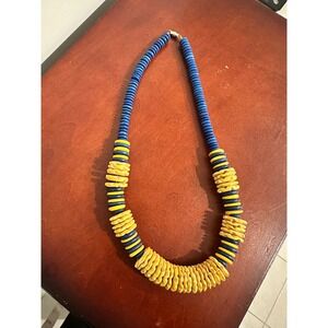 Boho Beaded Necklace Blue Yellow Statement Chunky‎ Statement Necklace